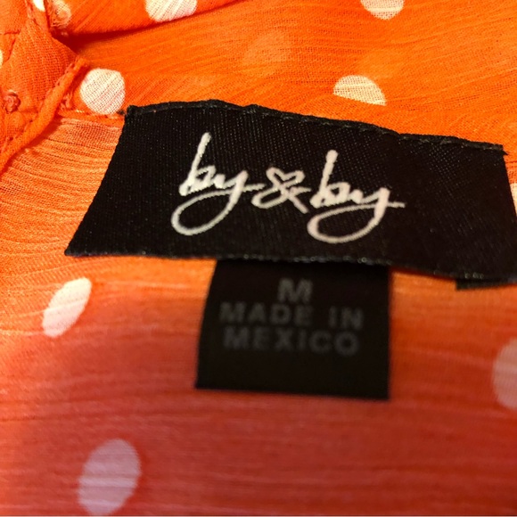 NWT By & By Sleeveless Front Ruffled M Polyester Orange White Polka Dot M Top - Picture 4 of 5